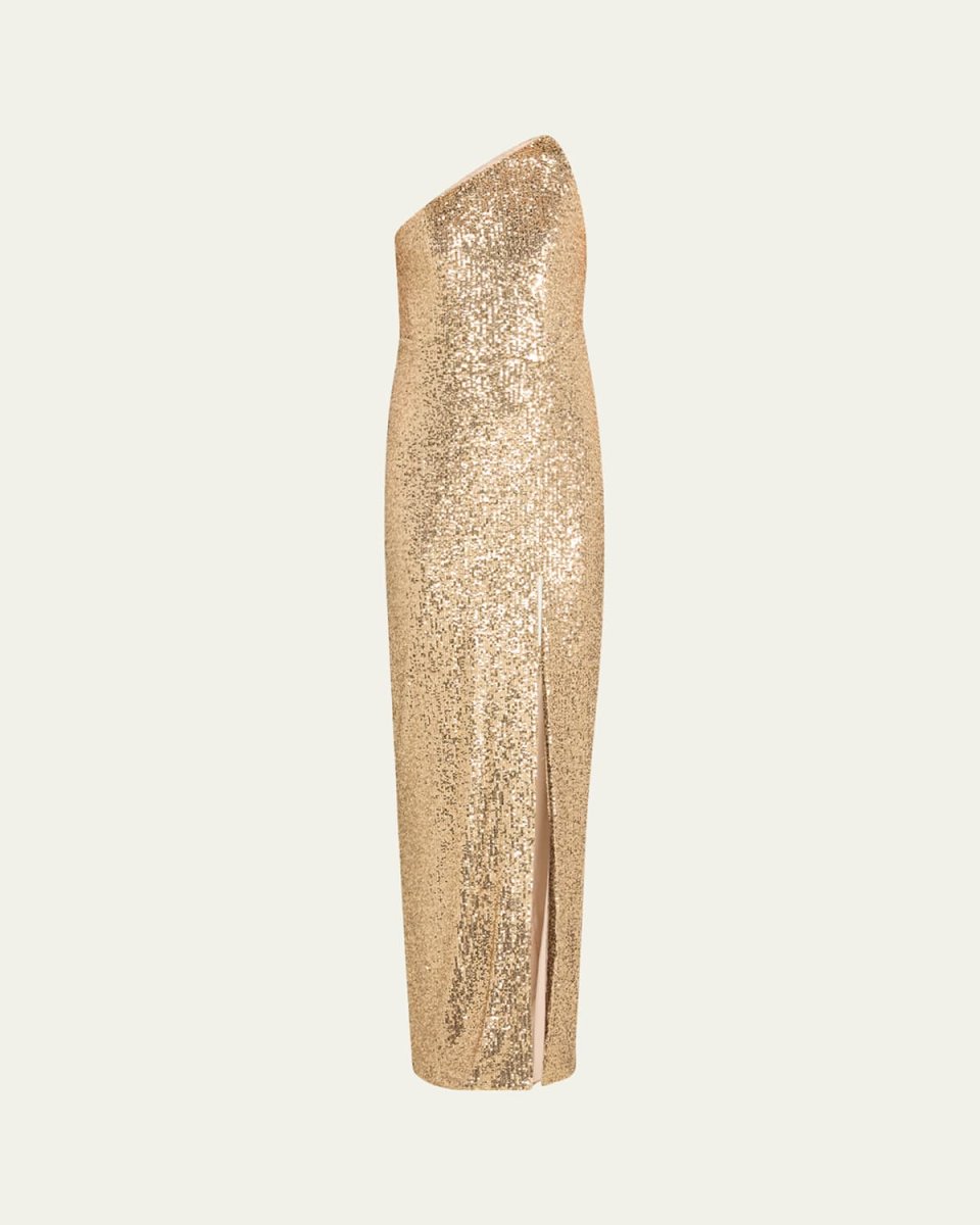 Sequined Cutout One-Shoulder Column Gown